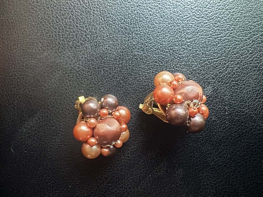 Vintage Faux Pearl and Glass Bead Cluster Clip-On Earrings